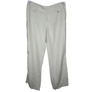London Jean Chino‎ Pants Women's Size 8 Ivory 100% Linen Wide Leg Relaxed Beach